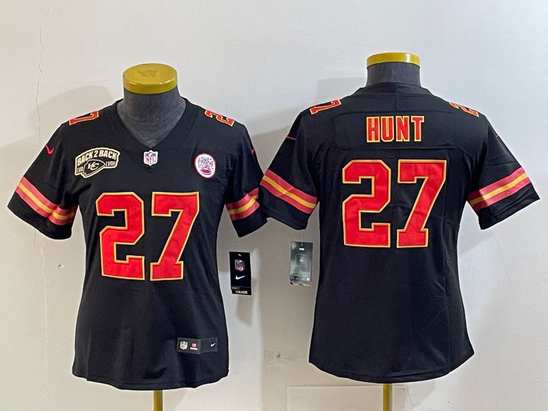 Youth Kansas City Chiefs #27 Hunt Black Second generations 2025 Nike Vapor Limited NFL Jersey style 4->youth nfl jersey->Youth Jersey